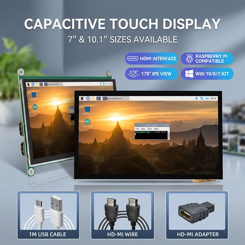 Raspberry Pi 10.1 Inch Capacitive Touch Screen Ips - Monitor Touchscreen IPS HDMI de 7